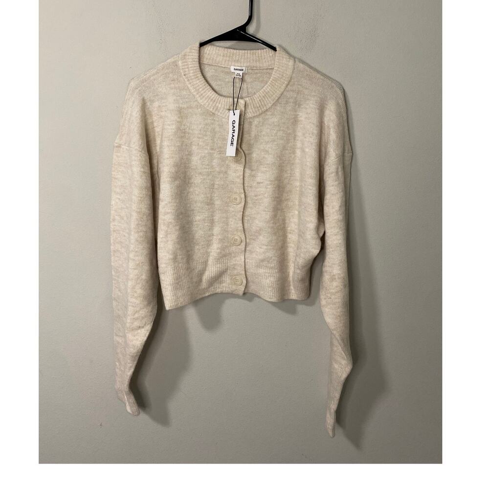 New Garage Renee Spongy Cropped Cardigan, Tan Size Small